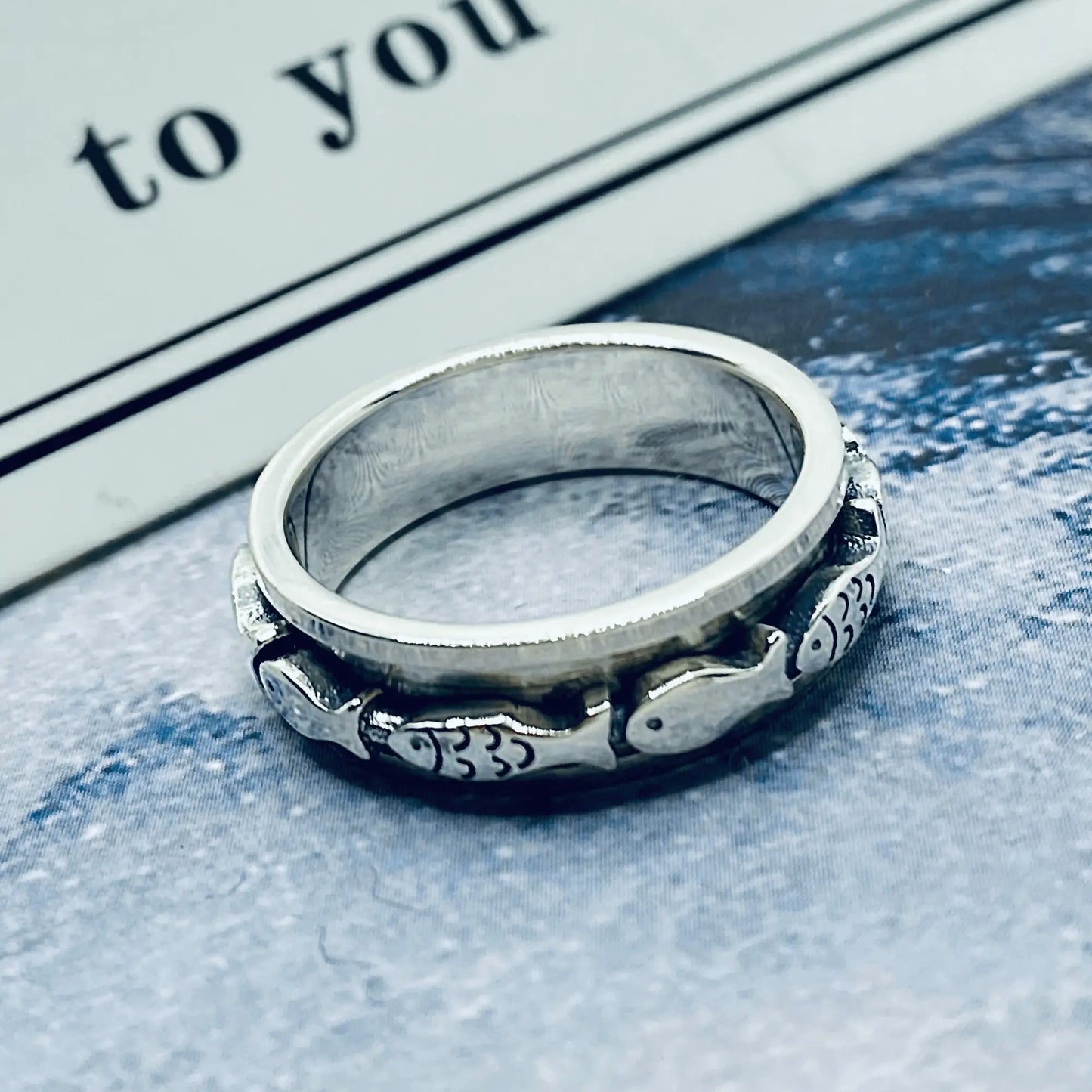 Swimming Fish Spinner Ring in Silver For Fishing Lover EffortlesslyUs