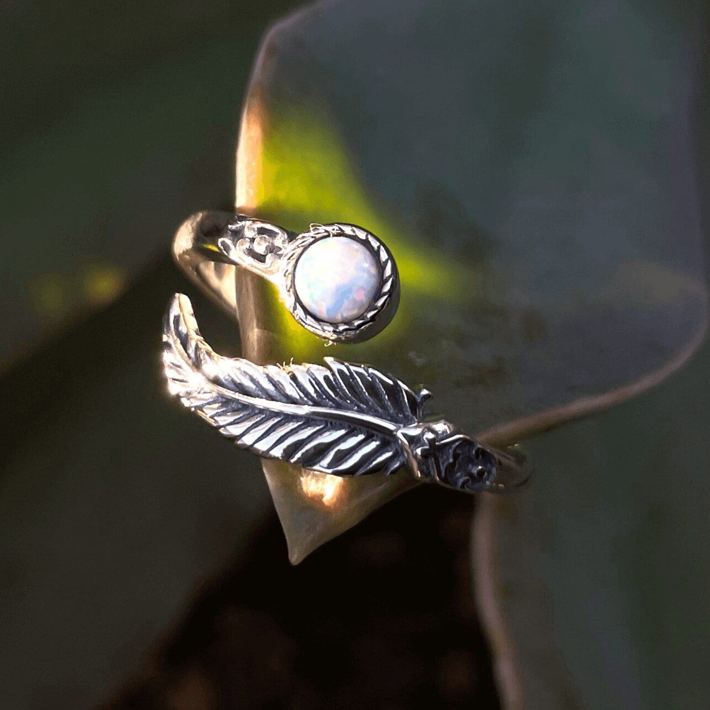 Opal Silver Ring, Feather Adjustable. Ring, Gemstone Ring, Gift For Her