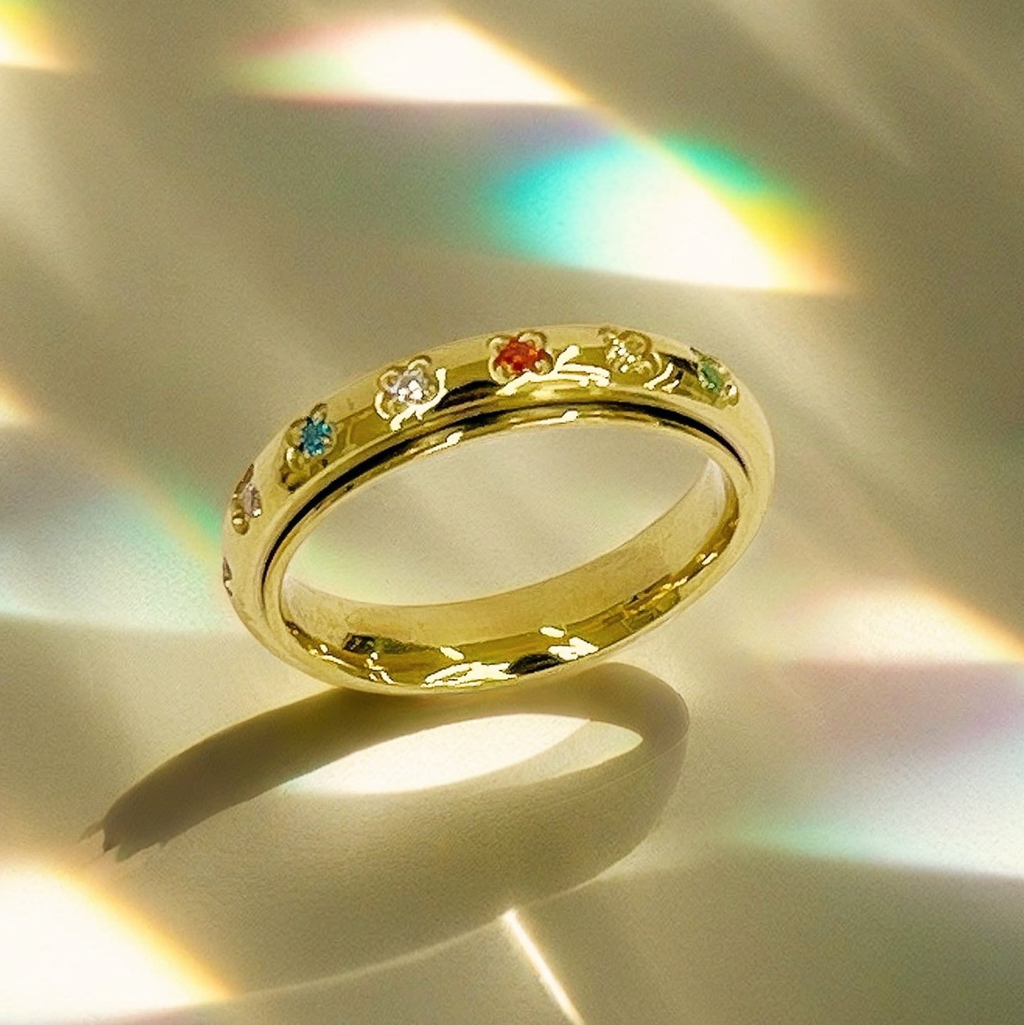 Rainbow Spinner Ring in Gold, Gemstone Spinner Ring, Gold Fidget Ring, Gold Anxiety Ring, Gemstone Ring Gold, Gift for Her