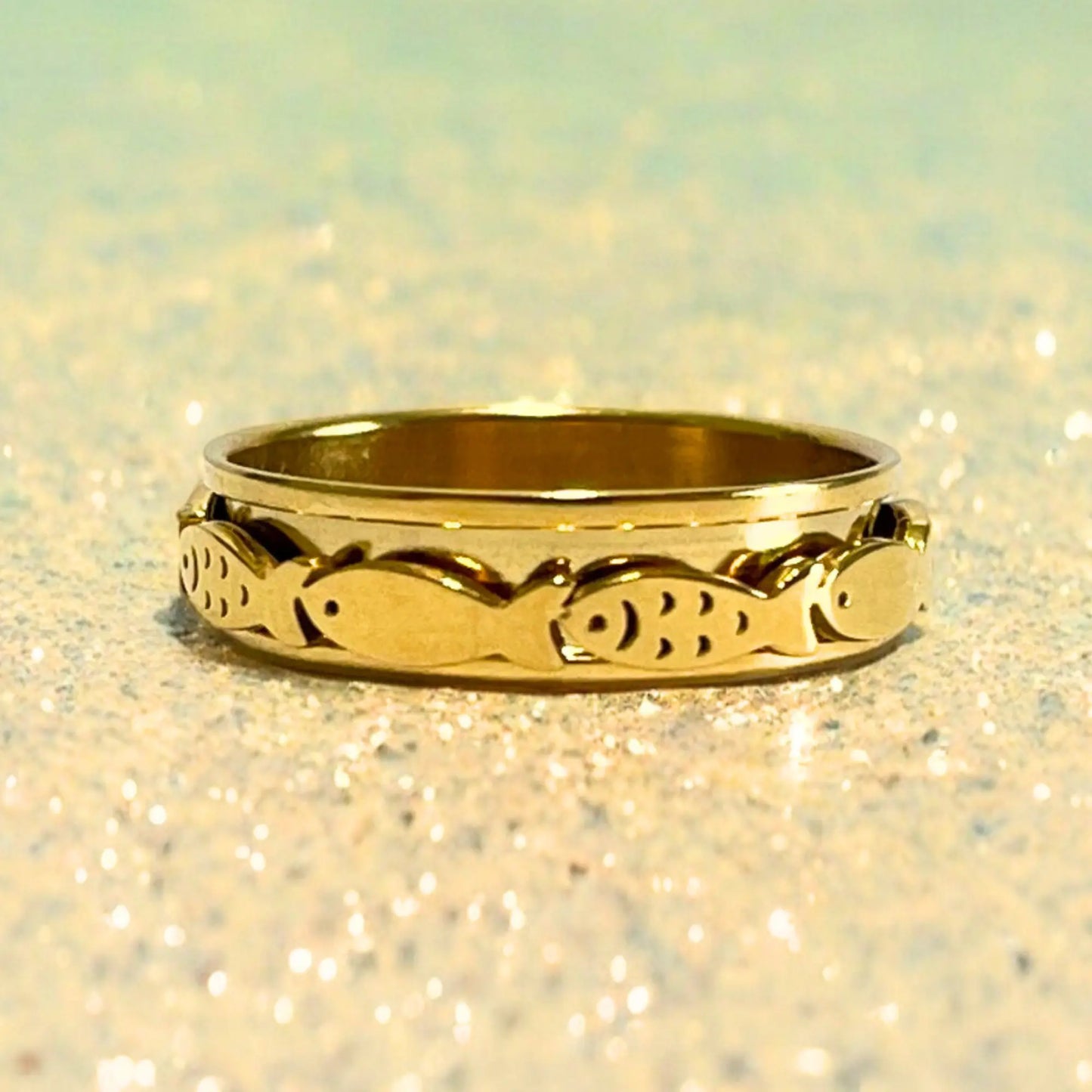 Swimming Fish Spinner Ring in Gold, Fish Ring, Fishing Lovers Ring, Fish Ring, Anxiety Ring, Good Luck Ring, Animal Ring, for Him, for Her, EffortlesslyUs
