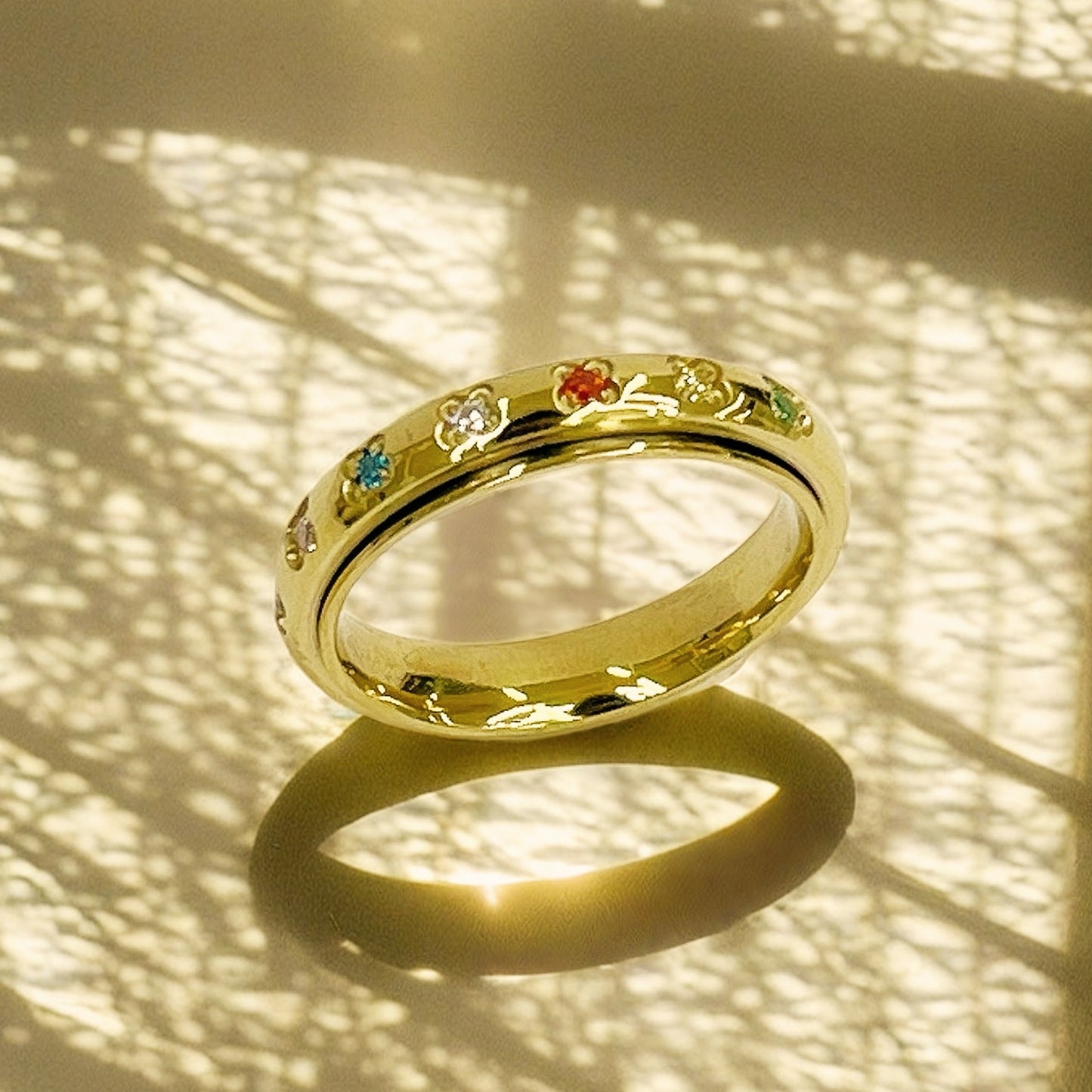 Rainbow Spinner Ring in Gold, Gemstone Spinner Ring, Gold Fidget Ring, Gold Anxiety Ring, Gemstone Ring Gold, Gift for Her