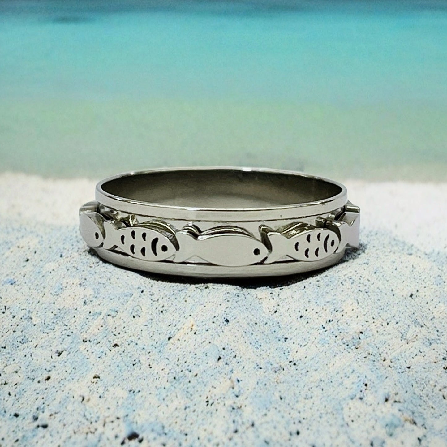 Swimming Fish Spinner Ring in Stainless Steel, Fish Spinner Ring, Fish Ring, Fishing Lovers Ring, Animal Ring, Christian Fish Ring,
