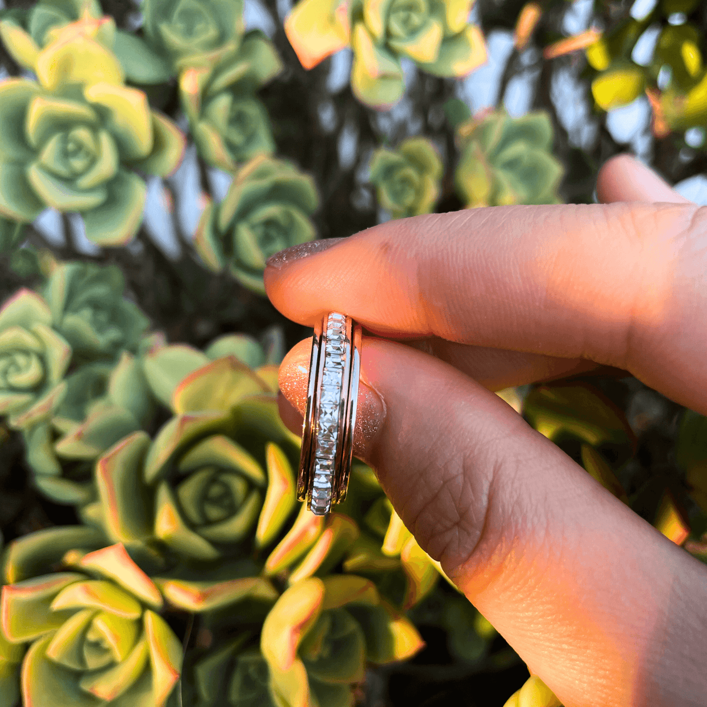 Custom & Personalized Crystal Rose Gold Spinner Ring, Sparkling Rose Gold Spinner Ring, Gift for Her, Personalized Gift,