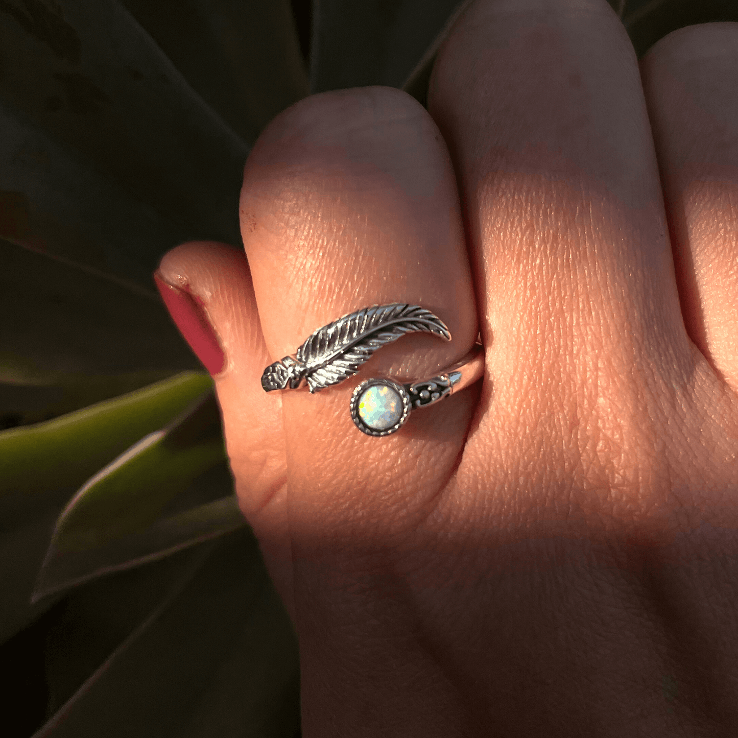 Opal Silver Ring, Feather Adjustable. Ring, Gemstone Ring, Gift For Her