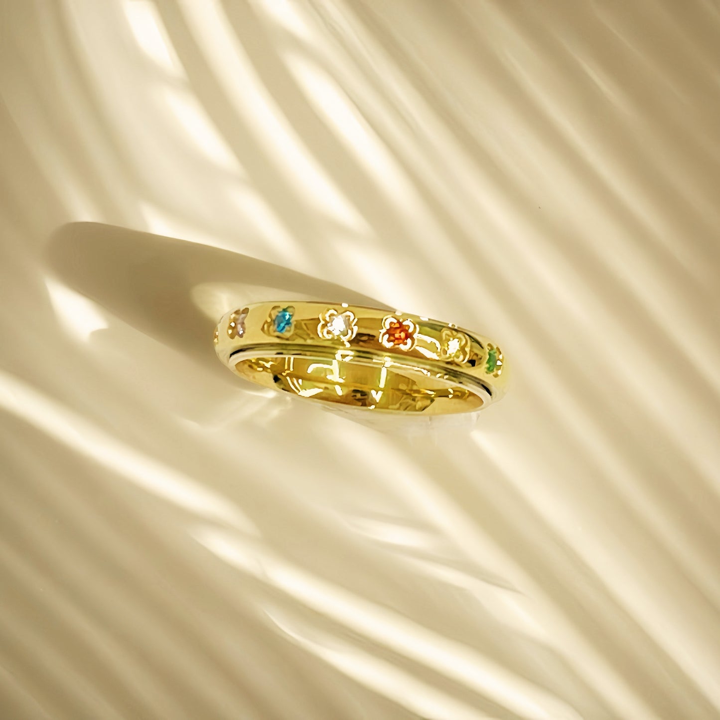 Rainbow Spinner Ring in Gold, Gemstone Spinner Ring, Gold Fidget Ring, Gold Anxiety Ring, Gemstone Ring Gold, Gift for Her