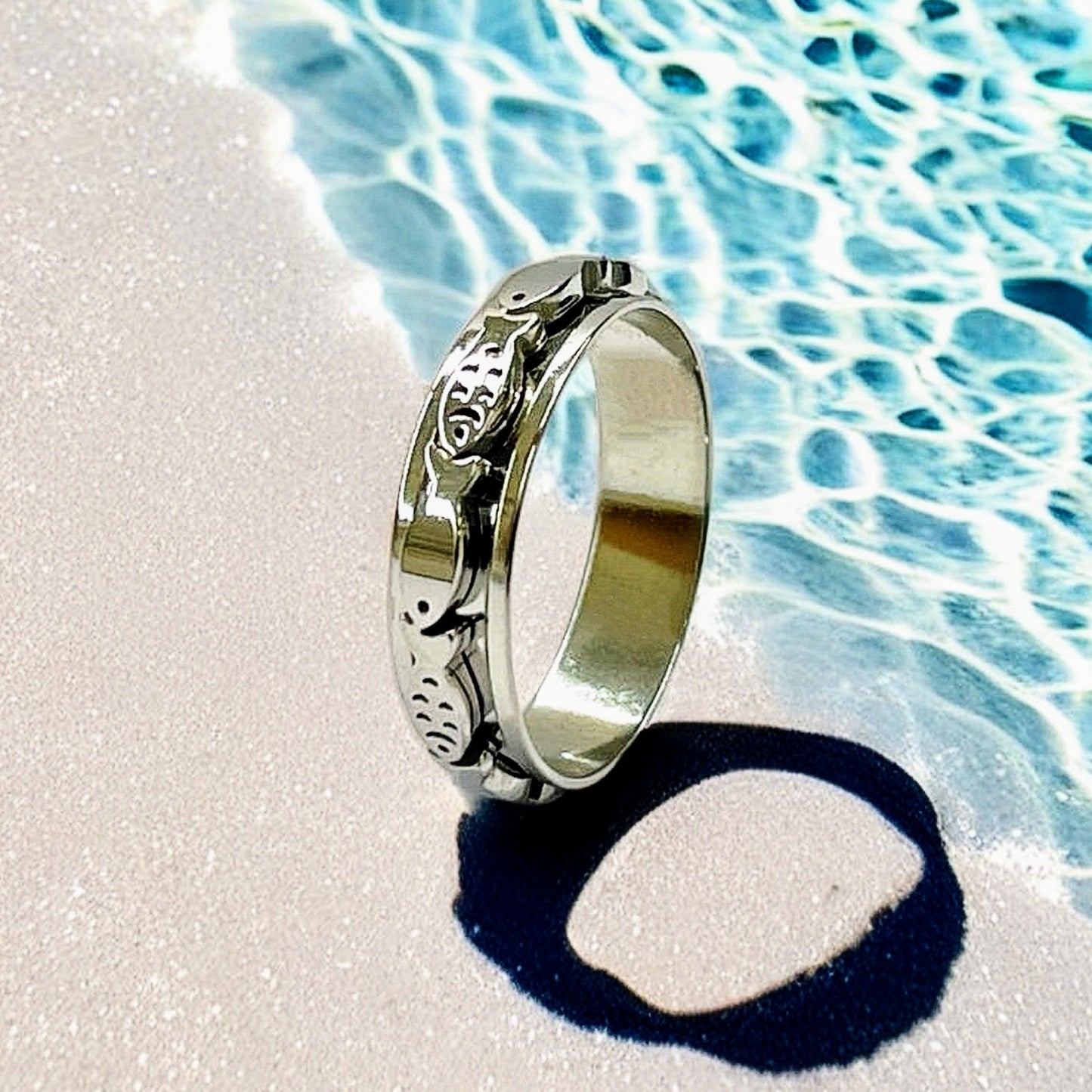 Swimming Fish Spinner Ring in Stainless Steel, Fish Spinner Ring, Fish Ring, Fishing Lovers Ring, Animal Ring, Christian Fish Ring,