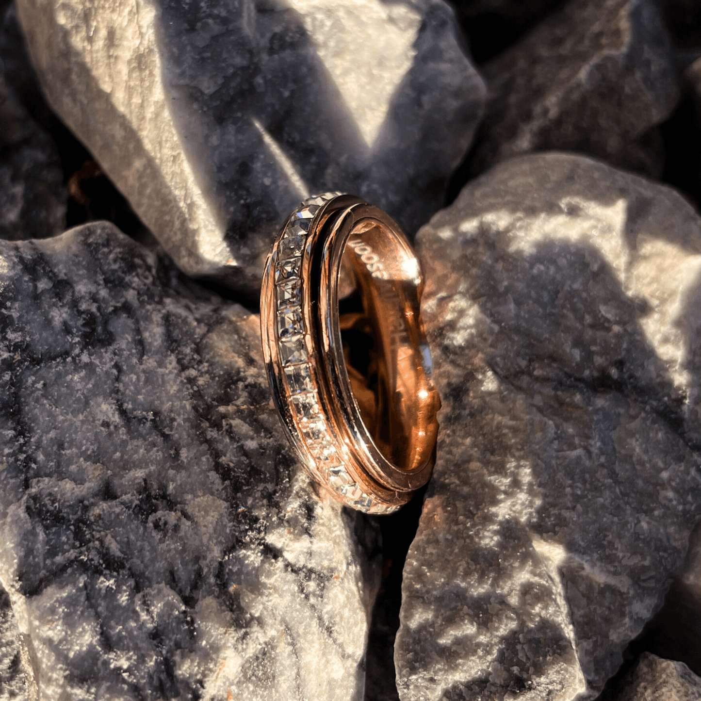 Custom & Personalized Crystal Rose Gold Spinner Ring, Sparkling Rose Gold Spinner Ring, Gift for Her, Personalized Gift,