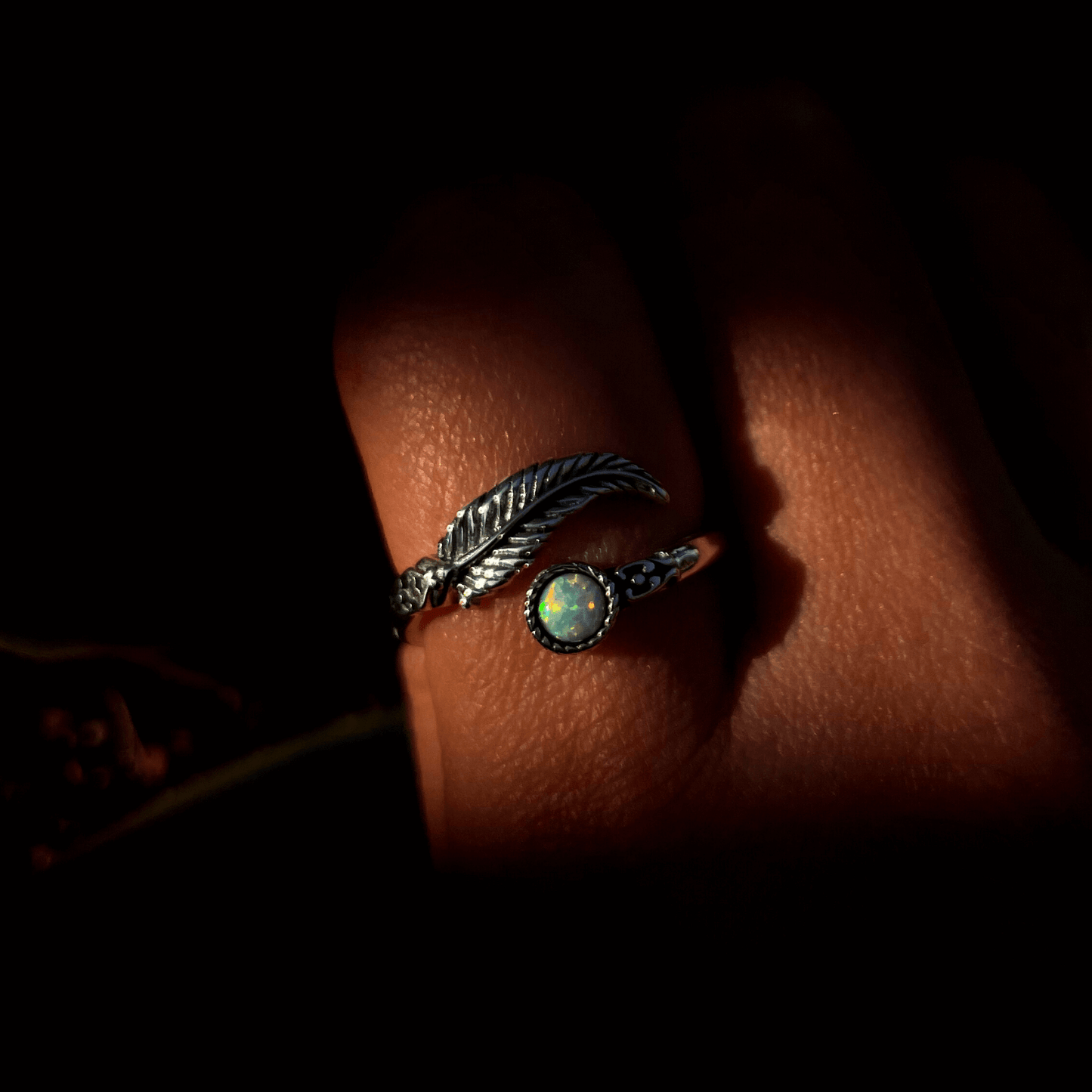 Opal Silver Ring, Feather Adjustable. Ring, Gemstone Ring, Gift For Her