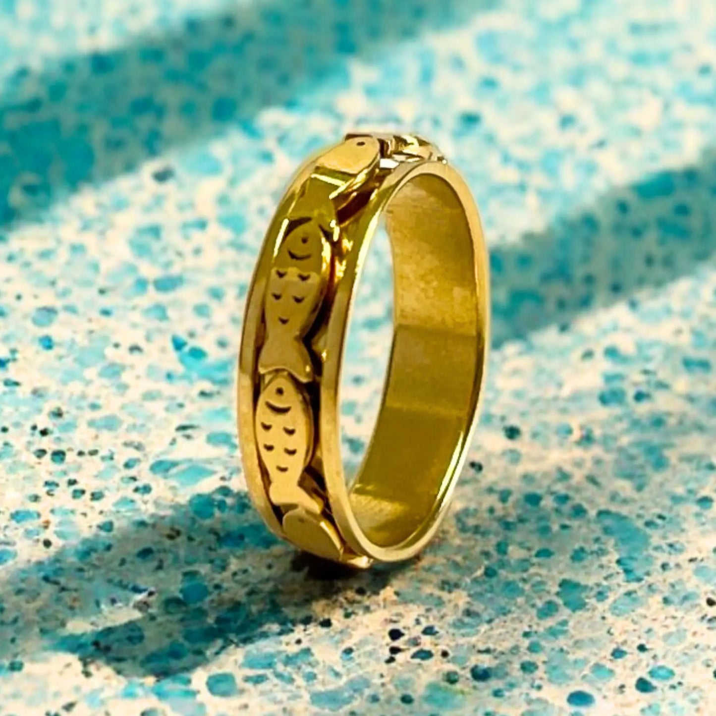 Swimming Fish Spinner Ring in Gold, Fish Ring, Fishing Lovers Ring, Fish Ring, Anxiety Ring, Good Luck Ring, Animal Ring, for Him, for Her, EffortlesslyUs