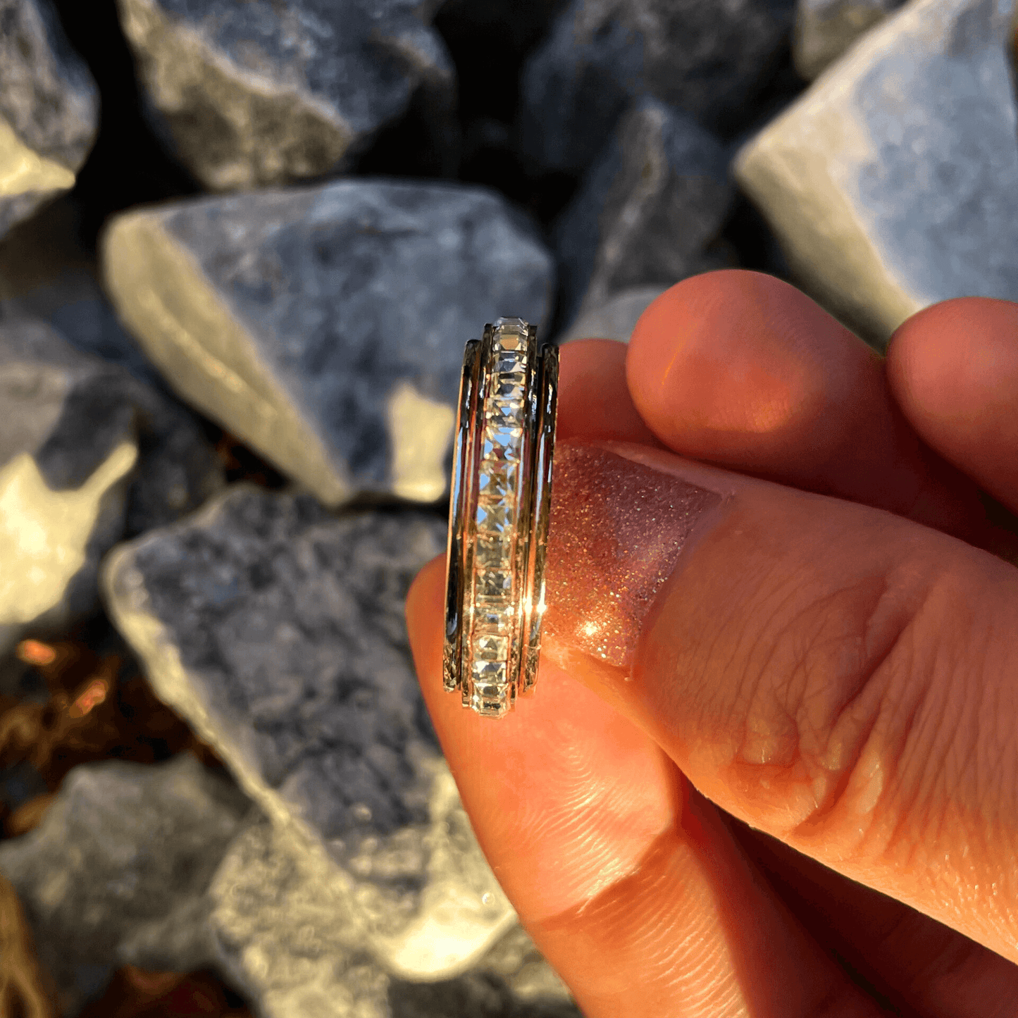 Custom & Personalized Crystal Rose Gold Spinner Ring, Sparkling Rose Gold Spinner Ring, Gift for Her, Personalized Gift,