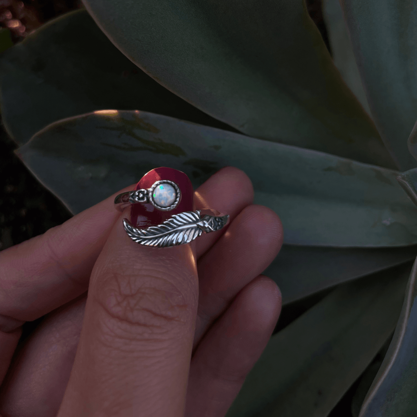 Opal Silver Ring, Feather Adjustable. Ring, Gemstone Ring, Gift For Her