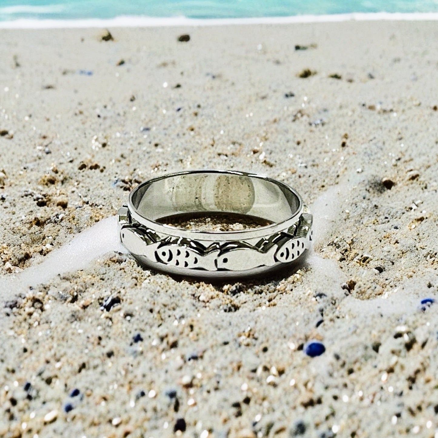 Swimming Fish Spinner Ring in Stainless Steel, Fish Spinner Ring, Fish Ring, Fishing Lovers Ring, Animal Ring, Christian Fish Ring,