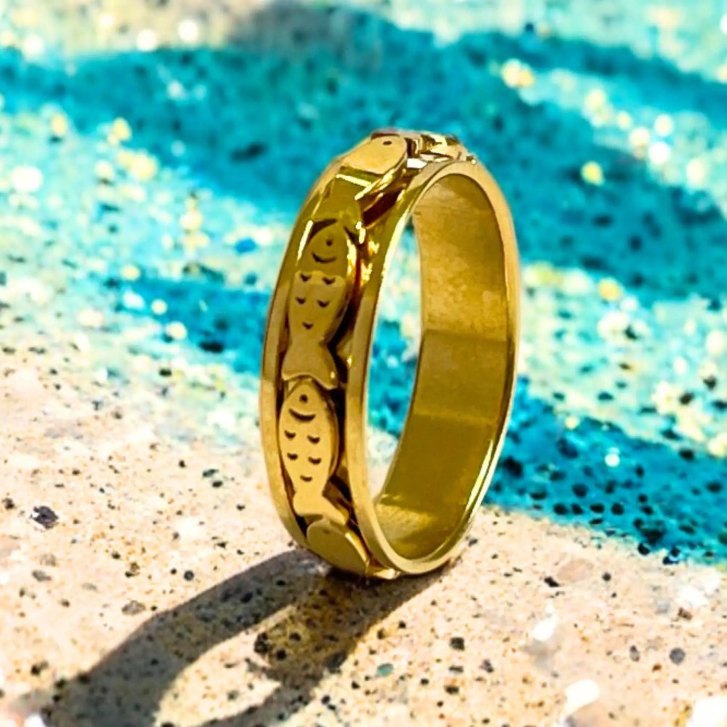 Swimming Fish Spinner Ring in Gold, Fish Ring, Fishing Lovers Ring, Fish Ring, Anxiety Ring, Good Luck Ring, Animal Ring, for Him, for Her, EffortlesslyUs