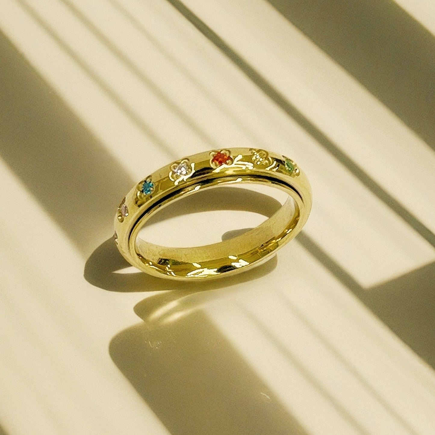 Rainbow Spinner Ring in Gold, Gemstone Spinner Ring, Gold Fidget Ring, Gold Anxiety Ring, Gemstone Ring Gold, Gift for Her