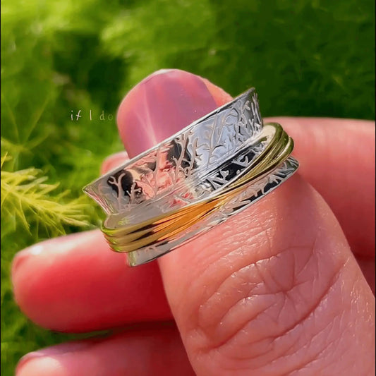 Buddhi Leaf Spinner Ring in Silver EffortlesslyUs