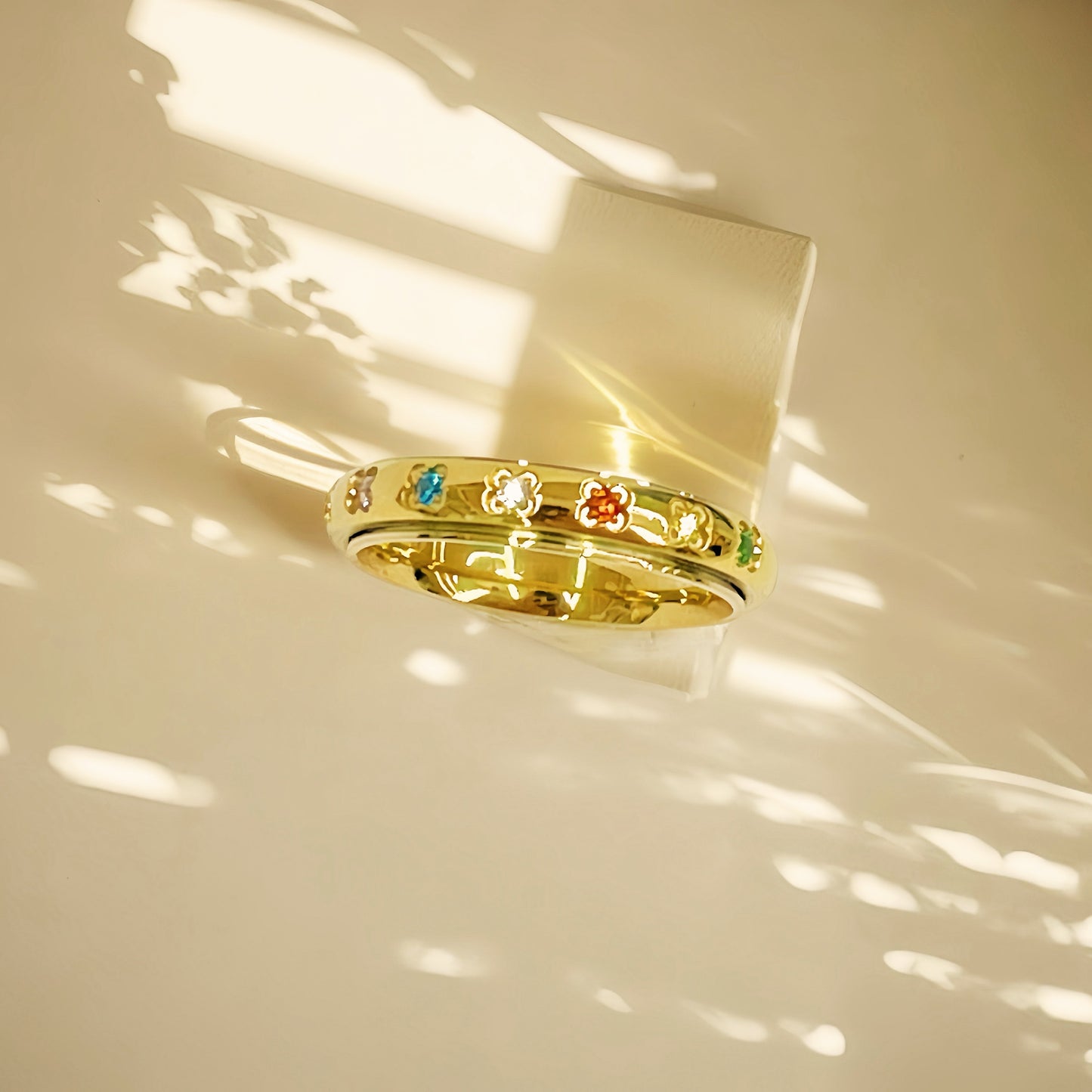 Rainbow Spinner Ring in Gold, Gemstone Spinner Ring, Gold Fidget Ring, Gold Anxiety Ring, Gemstone Ring Gold, Gift for Her