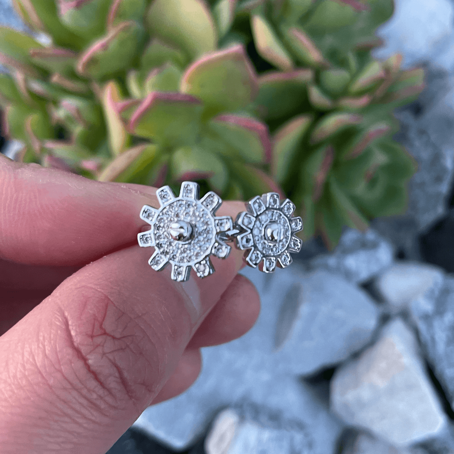 2 Gears Fidget Ring with Zircon Diamond, Gear Spinner Ring, Relaxing Ring, Gear Spinner Open Ring, Gear Open Ring, Two Gears Ring,