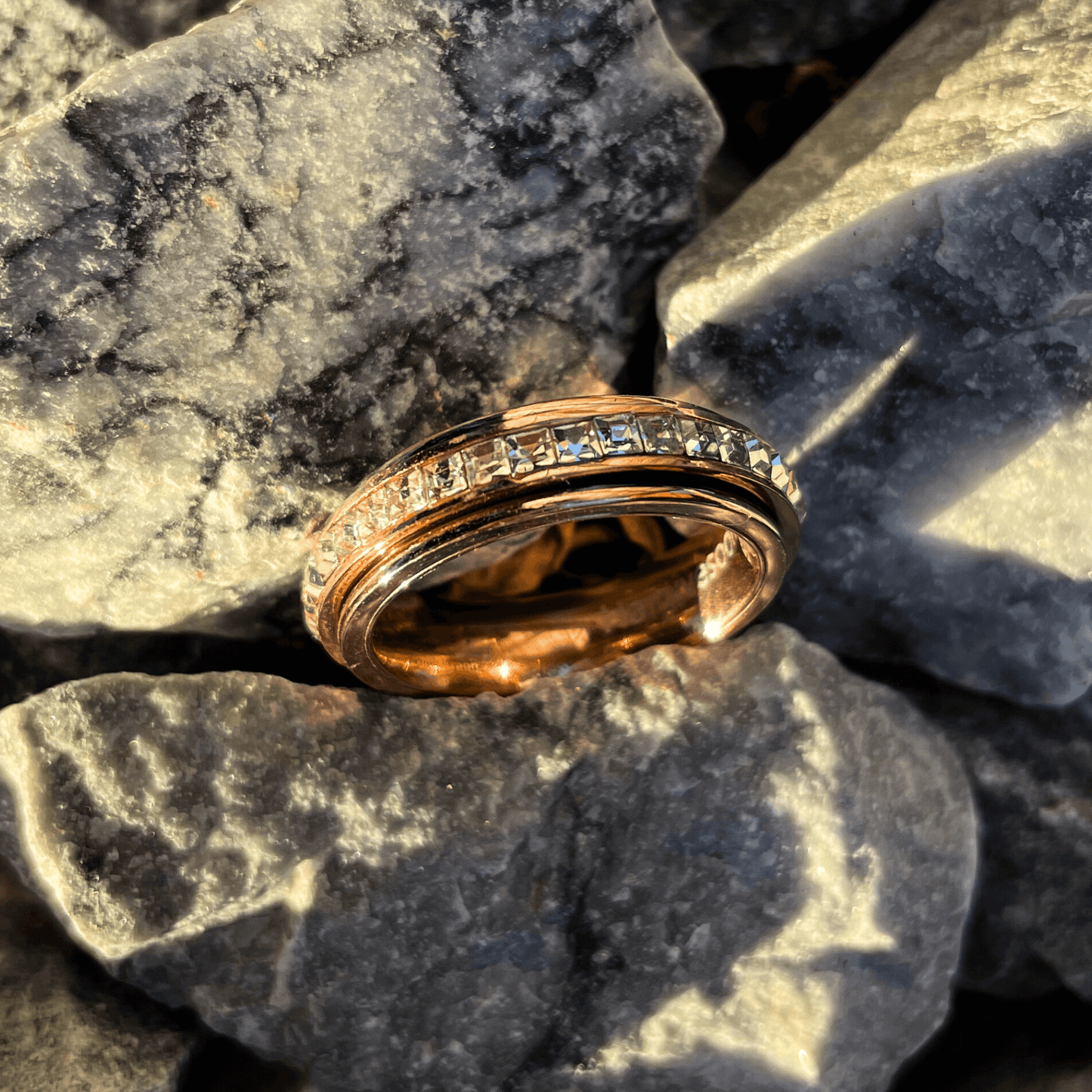 Custom & Personalized Crystal Rose Gold Spinner Ring, Sparkling Rose Gold Spinner Ring, Gift for Her, Personalized Gift,
