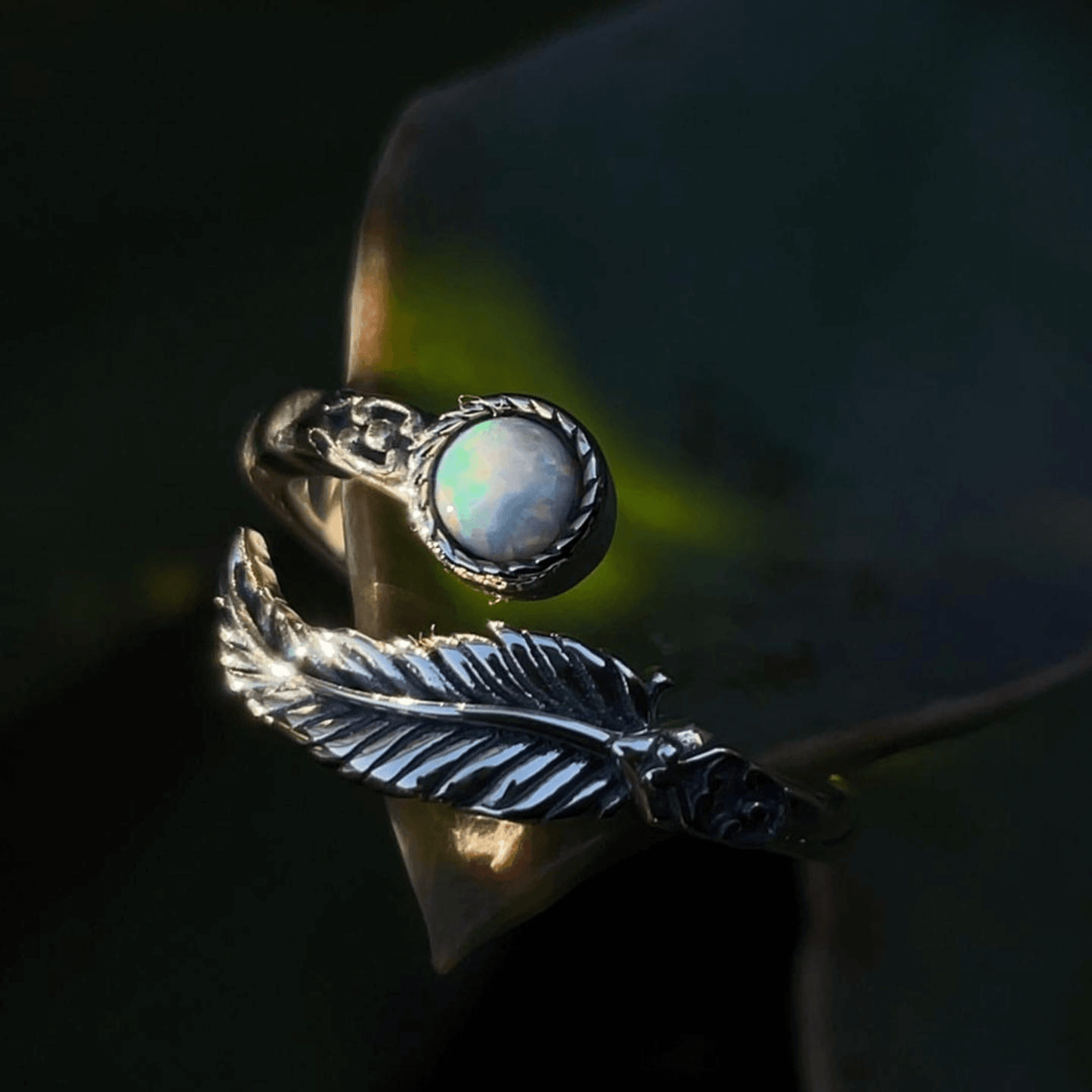 Opal Silver Ring, Feather Adjustable. Ring, Gemstone Ring, Gift For Her
