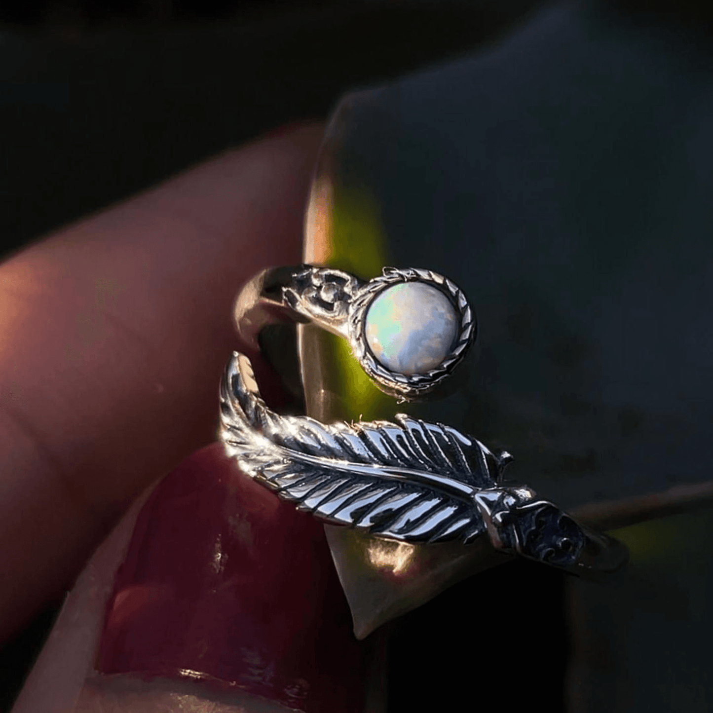 Opal Silver Ring, Feather Adjustable. Ring, Gemstone Ring, Gift For Her