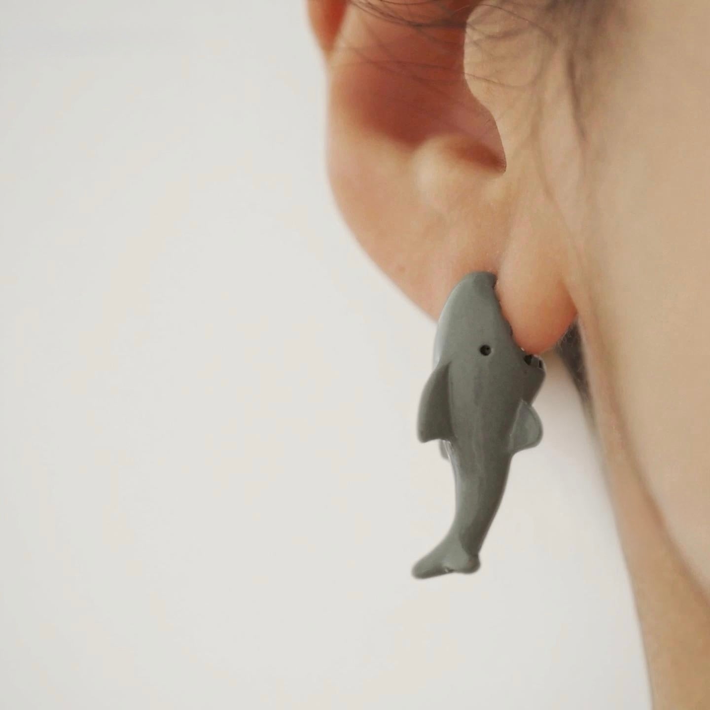 Enamel Shark Bite Earrings, Hypoallergenic Silver Posts