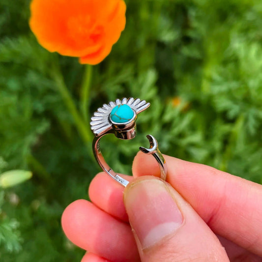I Love You Ring Silver, Sun and Moon Spinner Ring in Silver, Spinner Ring, Anxiety Ring, Sunbeam Ring, Turquoise Fidget Ring, Gift for Mom, EffortlesslyUs