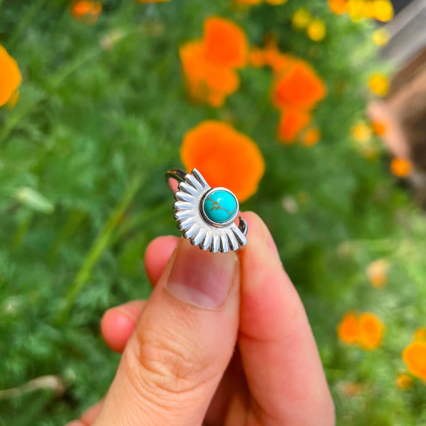 I Love You Ring Silver, Sun and Moon Spinner Ring in Silver, Spinner Ring, Anxiety Ring, Sunbeam Ring, Turquoise Fidget Ring, Gift for Mom, EffortlesslyUs