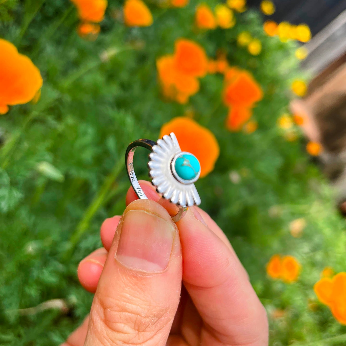 I Love You Ring Silver, Sun and Moon Spinner Ring in Silver, Spinner Ring, Anxiety Ring, Sunbeam Ring, Turquoise Fidget Ring, Gift for Mom,