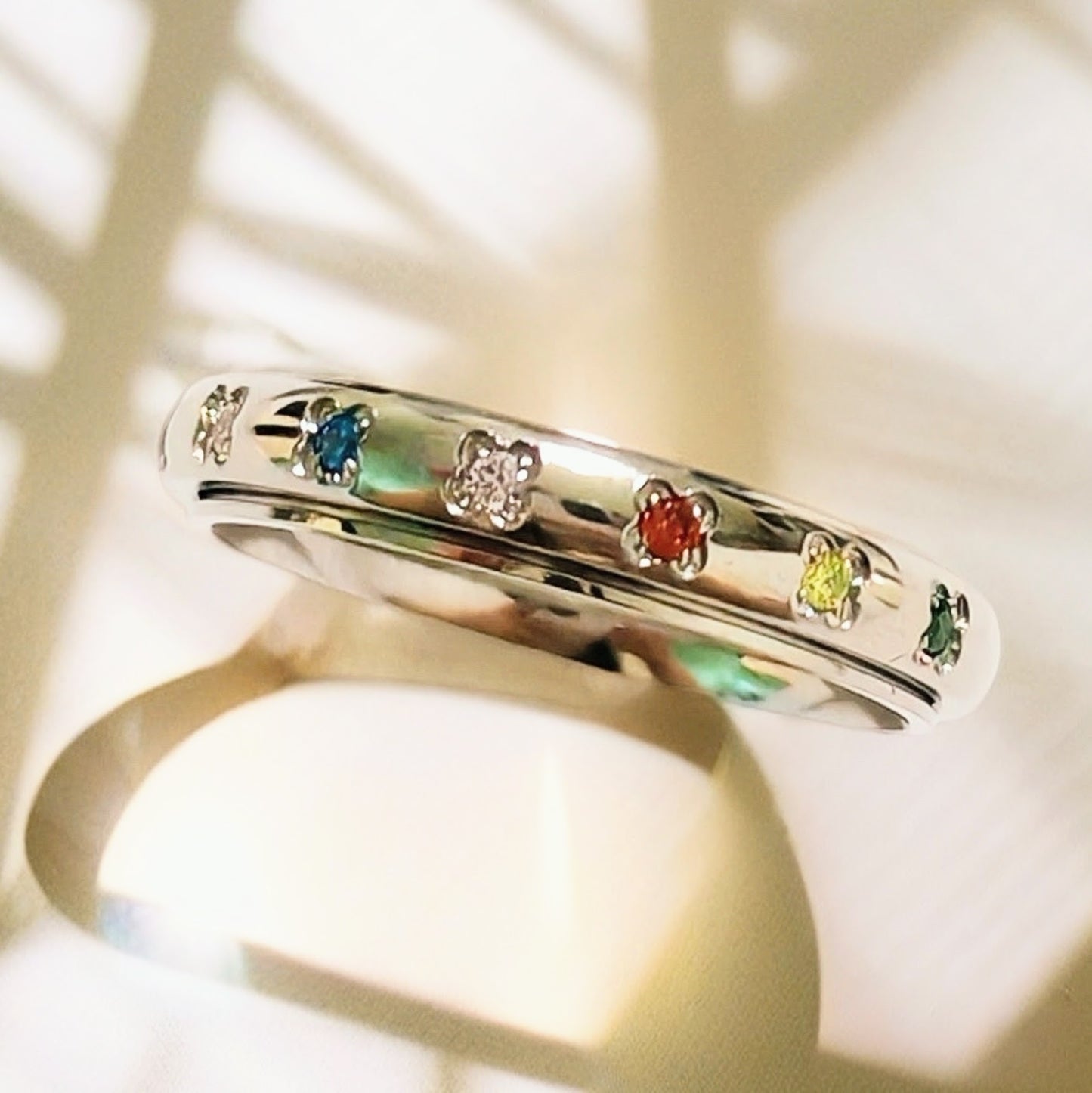 Rainbow Spinner Ring in Stainless Steel, Gemstone Spinner Ring, Stainless Steel Fidget Ring, Anxiety Ring, Gemstone Ring, Gift for Her