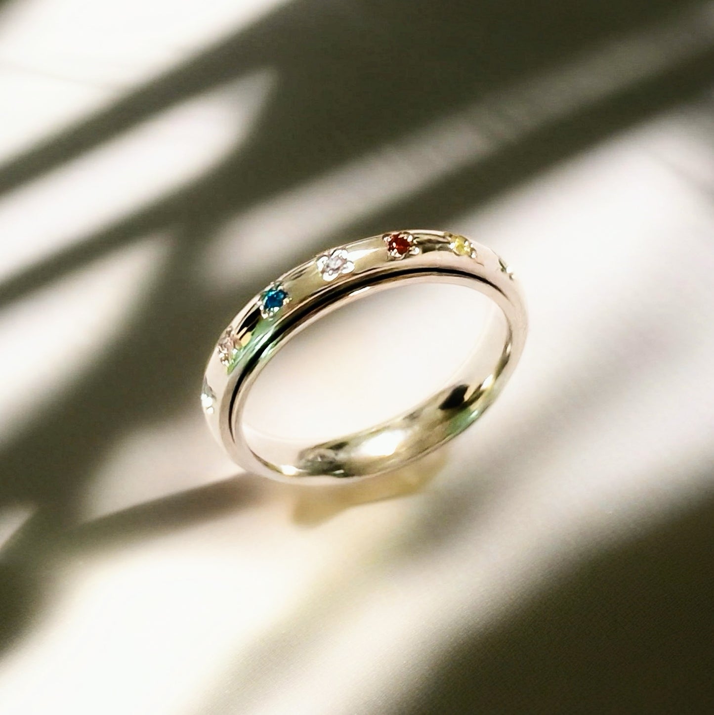 Rainbow Spinner Ring in Stainless Steel, Gemstone Spinner Ring, Stainless Steel Fidget Ring, Anxiety Ring, Gemstone Ring, Gift for Her