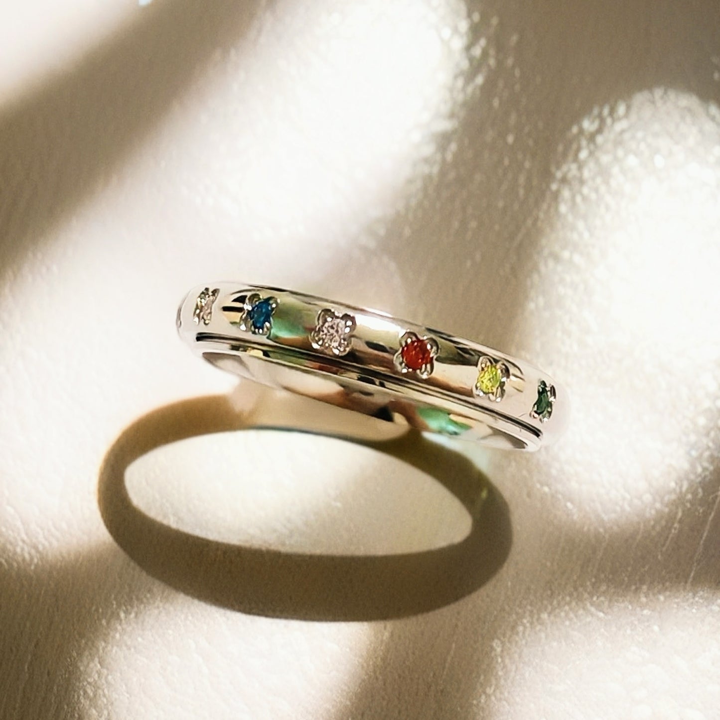 Rainbow Spinner Ring in Stainless Steel, Gemstone Spinner Ring, Stainless Steel Fidget Ring, Anxiety Ring, Gemstone Ring, Gift for Her