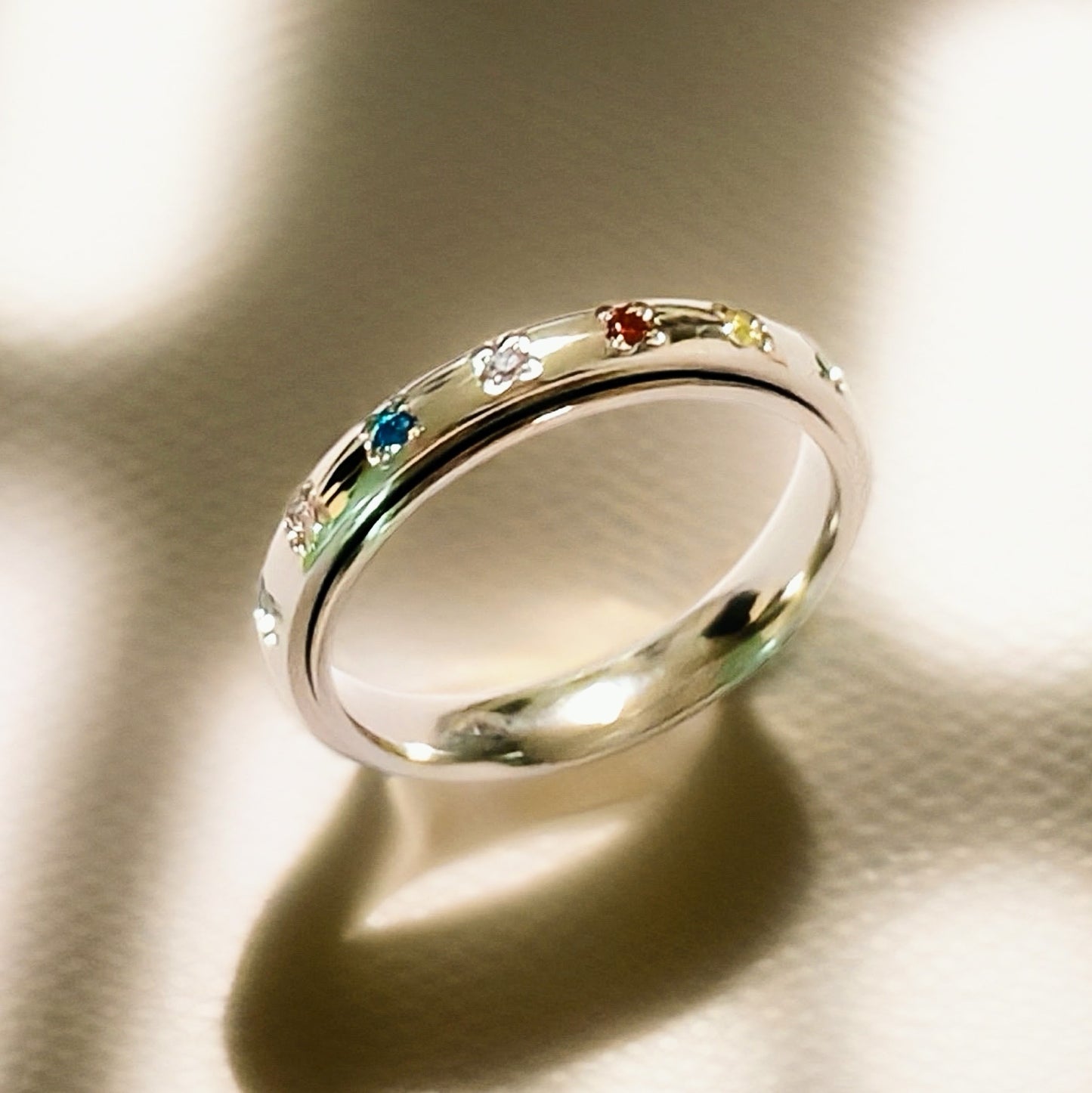 Rainbow Spinner Ring in Stainless Steel, Gemstone Spinner Ring, Stainless Steel Fidget Ring, Anxiety Ring, Gemstone Ring, Gift for Her