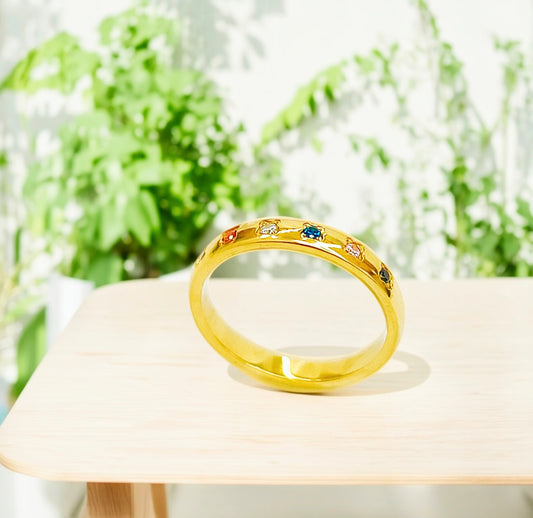 Rainbow Zircon Gemstone Ring: Gold Plated Stackable Band EffortlesslyUs