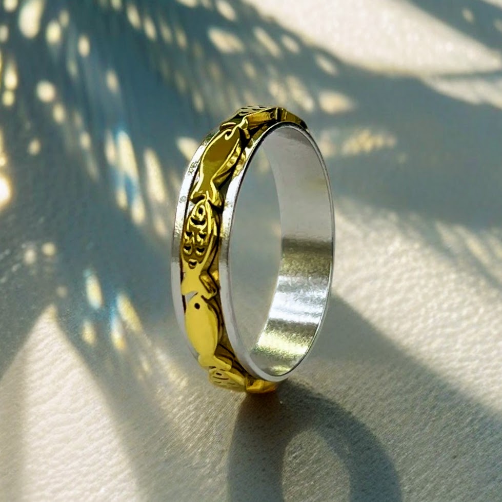 Swimming Fish Spinner Ring in 2 Tone, 2 Tone Fish Spinner Ring, Fish Ring, Fishing Lovers Ring, Animal Ring, Christian Fish Ring,