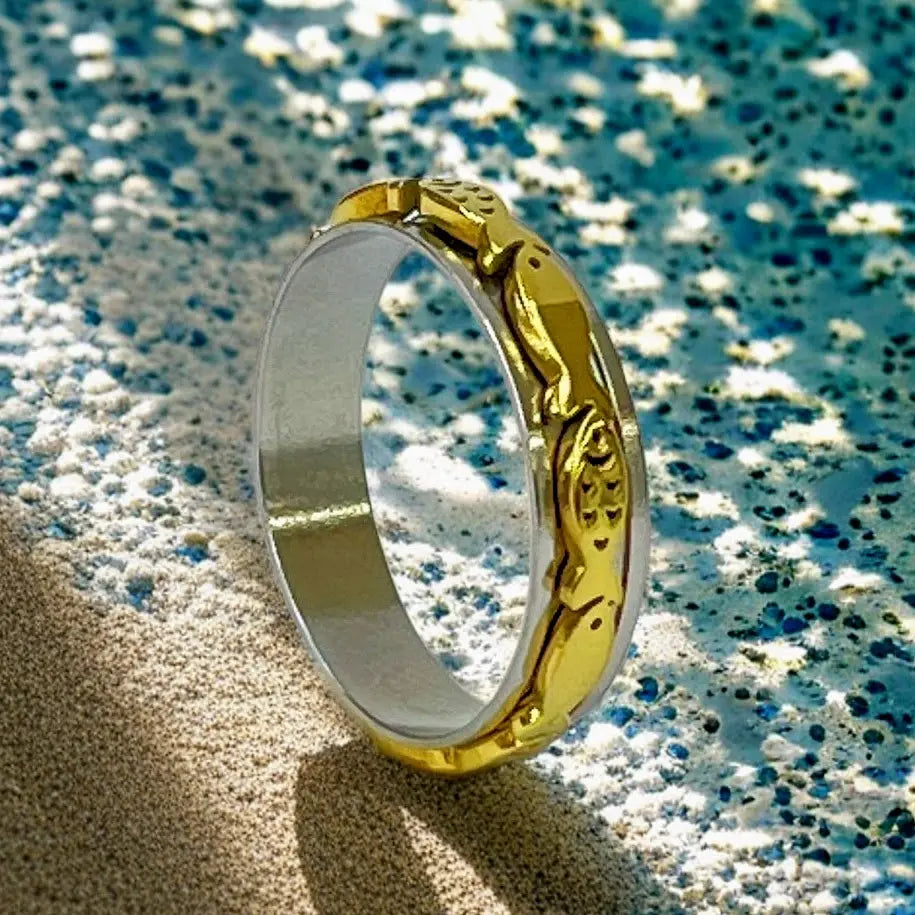 Swimming Fish Spinner Ring in 2 Tone, 2 Tone Fish Spinner Ring, Fish Ring, Fishing Lovers Ring, Animal Ring, Christian Fish Ring, EffortlesslyUs