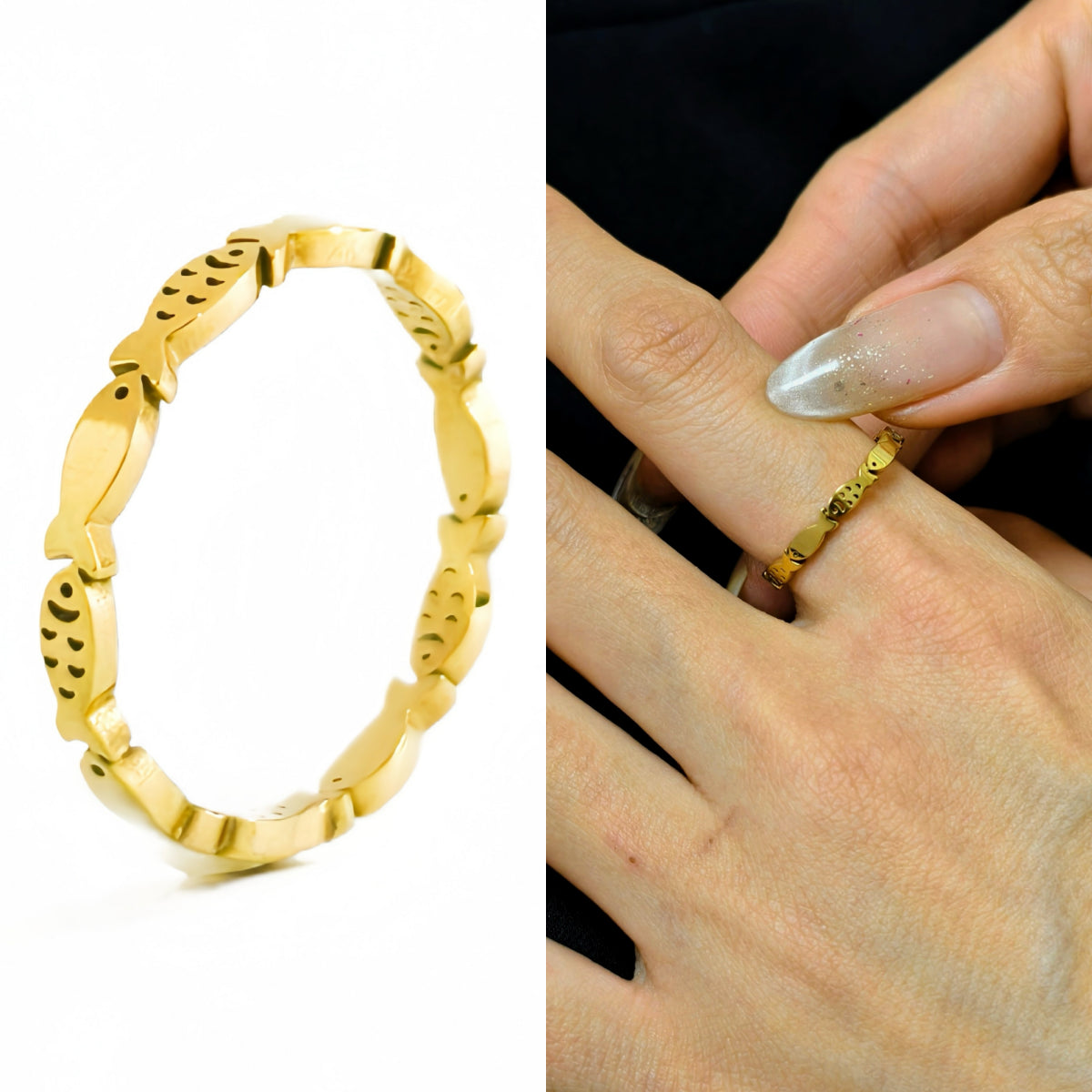 Swimming Fish Ring in Gold Steel Stainless, Fish Ring, Fishing Lovers Ring, Fish Ring, Good Luck Ring, Animal Ring, for Him, for Her,