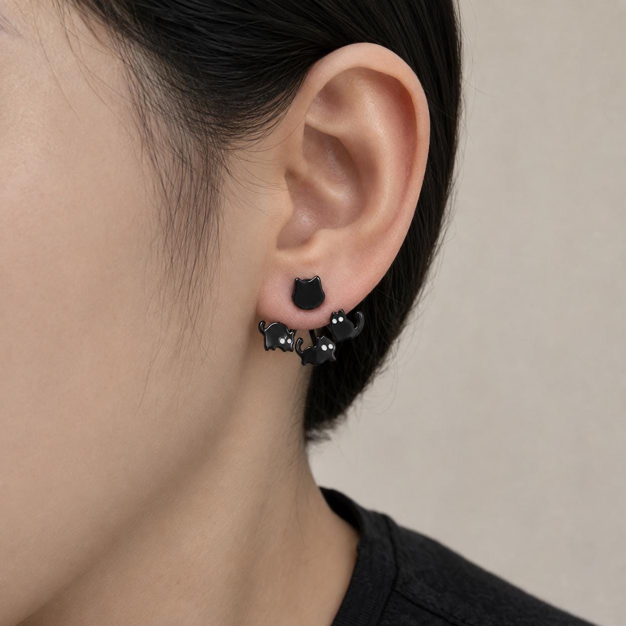 Cat ear jacket stud earrings showing the three ways to wear