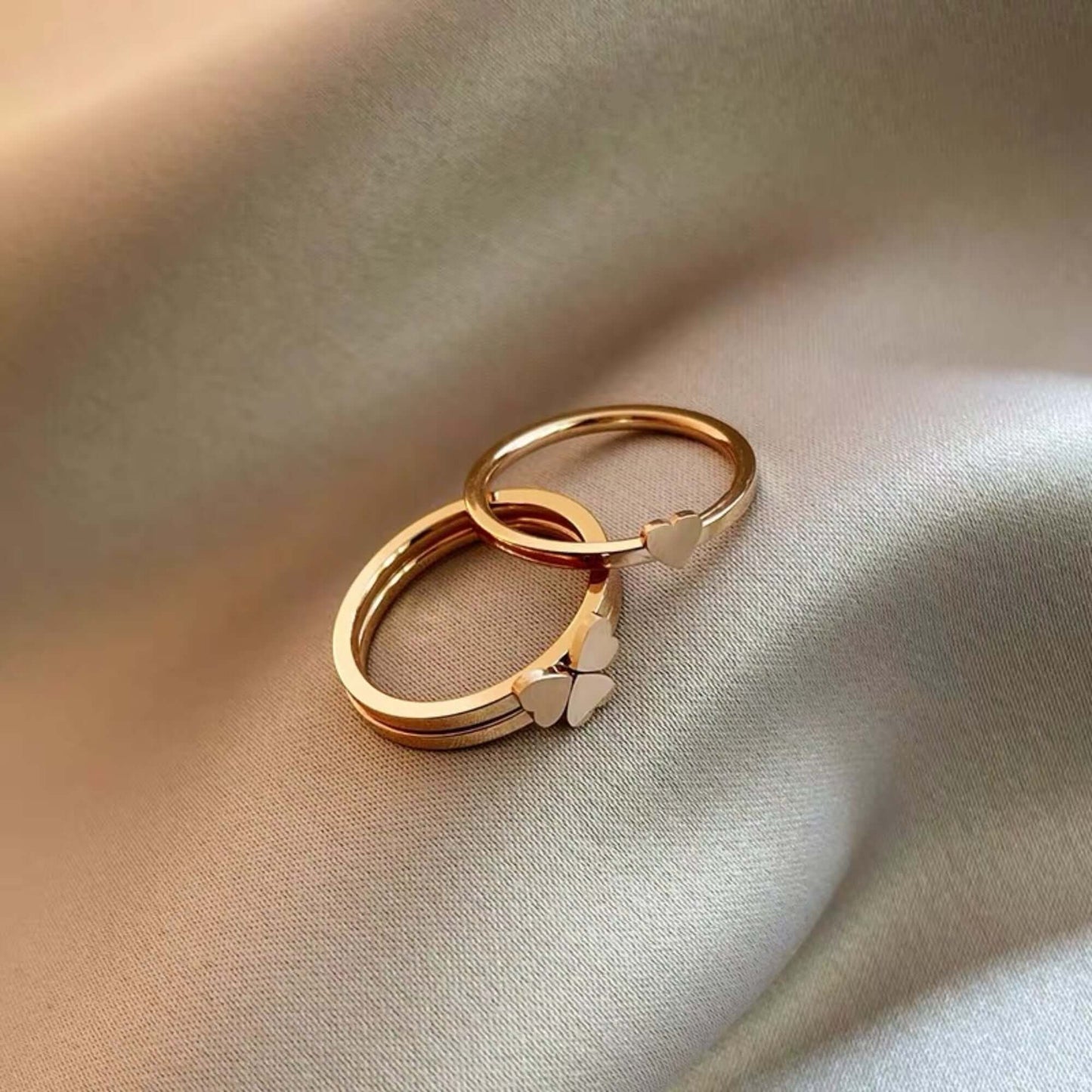3 Pcs Stackable Heart Clover Ring Set in Rose Gold, 3 Pcs Ring Four-leaf Clover Ring for Women, Three-in-one Ring,