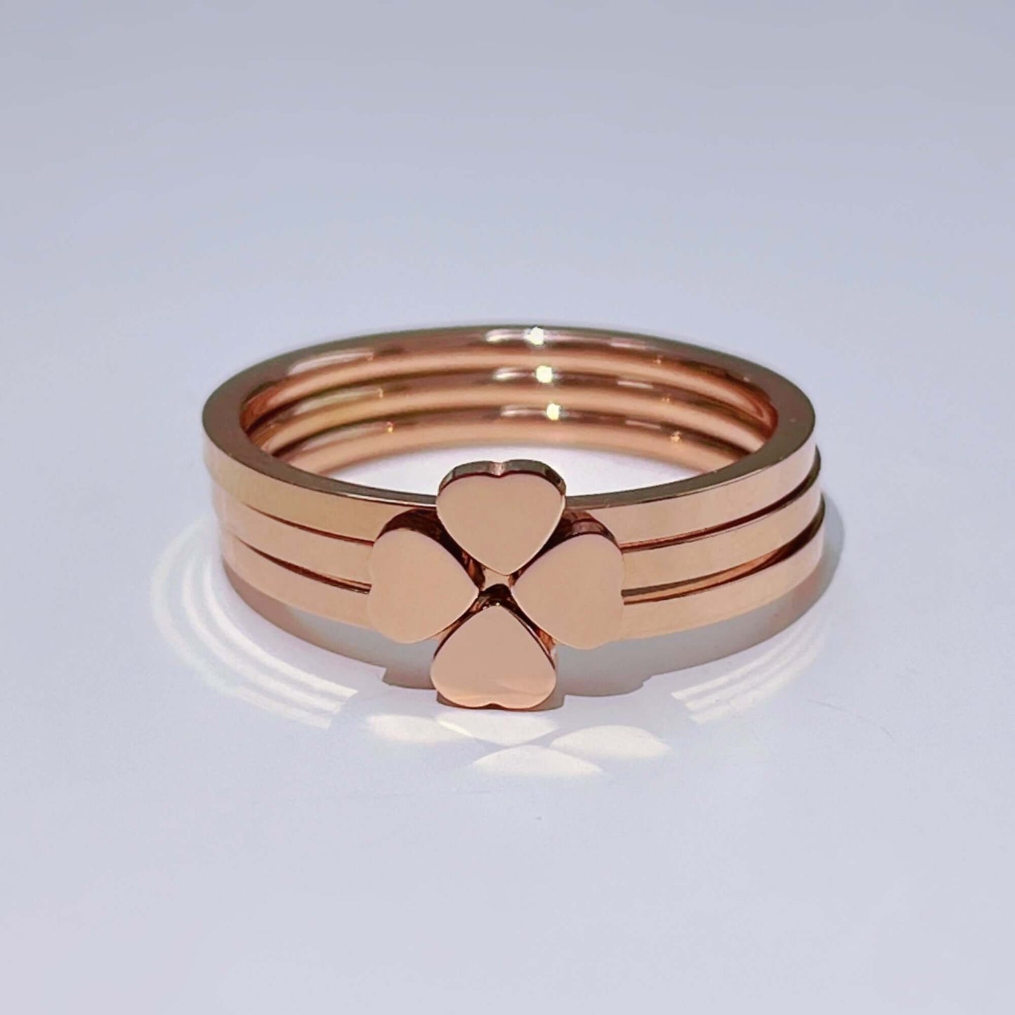 3 Pcs Stackable Heart Clover Ring Set in Rose Gold, 3 Pcs Ring Four-leaf Clover Ring for Women, Three-in-one Ring,