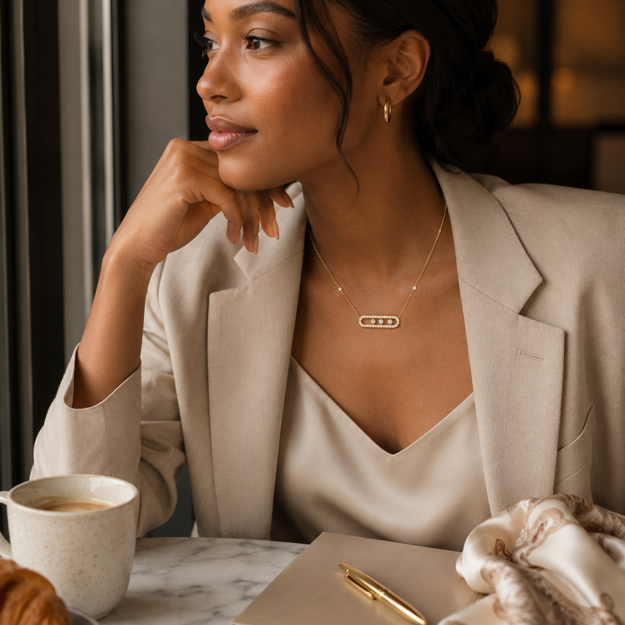 Best Sliding Three Stone CZ Necklace - Gold or Silver Minimalist Layering Pendant