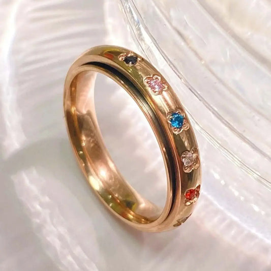 Rainbow Spinner Ring, Gemstone Spinner Ring, Rose Gold Fidget Ring,  Rose Gold Anxiety Ring, Gemstone Ring Rose Gold, Gift for Her EffortlesslyUs
