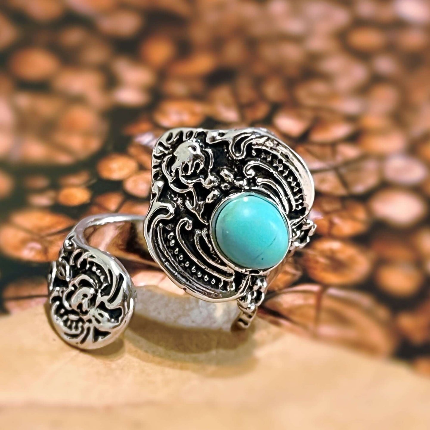 Vintage Spoon Ring with Synthetic Turquoise Stone
