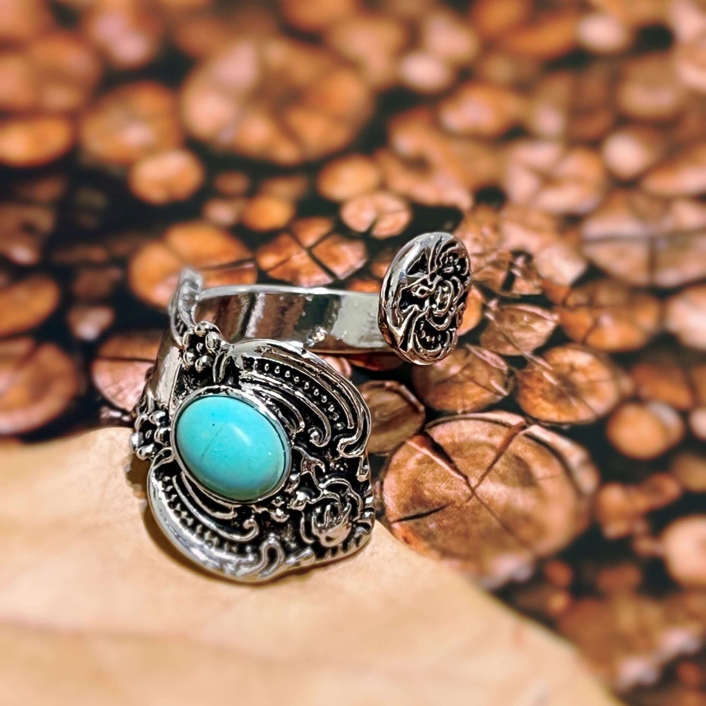 Vintage Spoon Ring with Synthetic Turquoise Stone