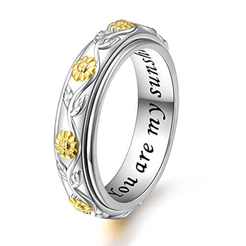 Handmade Sunflower Spinner Rings in Silver