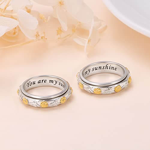 Handmade Sunflower Spinner Rings in Silver