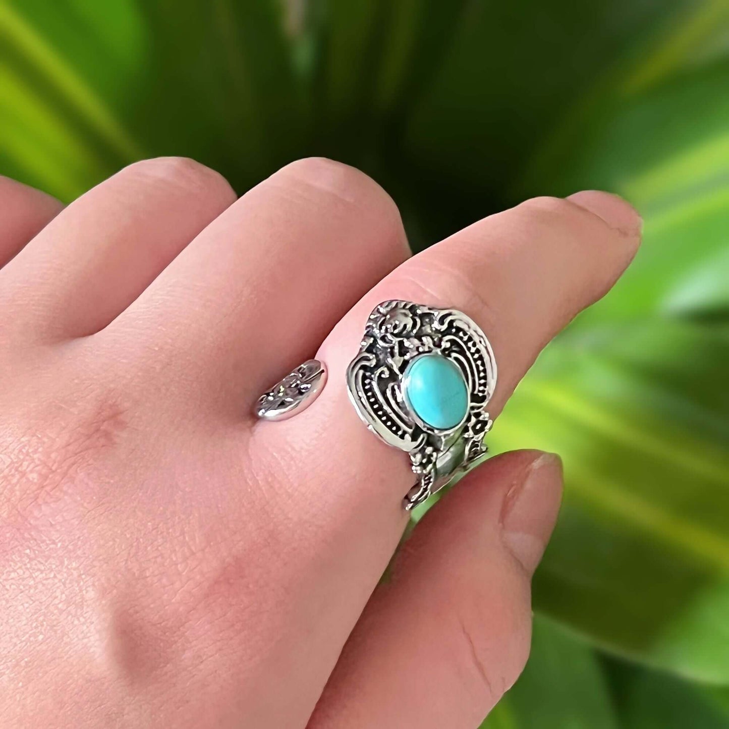 Vintage Spoon Ring with Synthetic Turquoise Stone