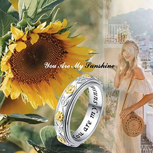 Handmade Sunflower Spinner Rings in Silver