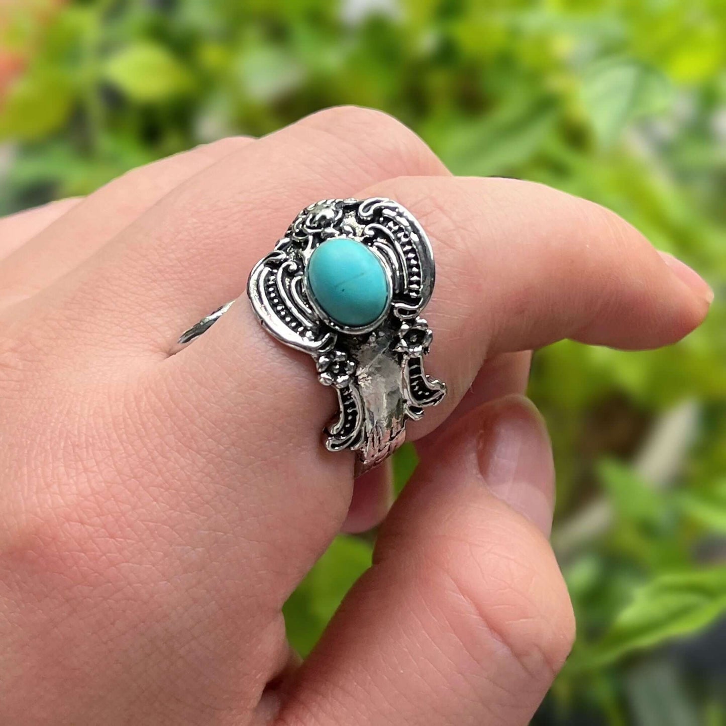 Vintage Spoon Ring with Synthetic Turquoise Stone