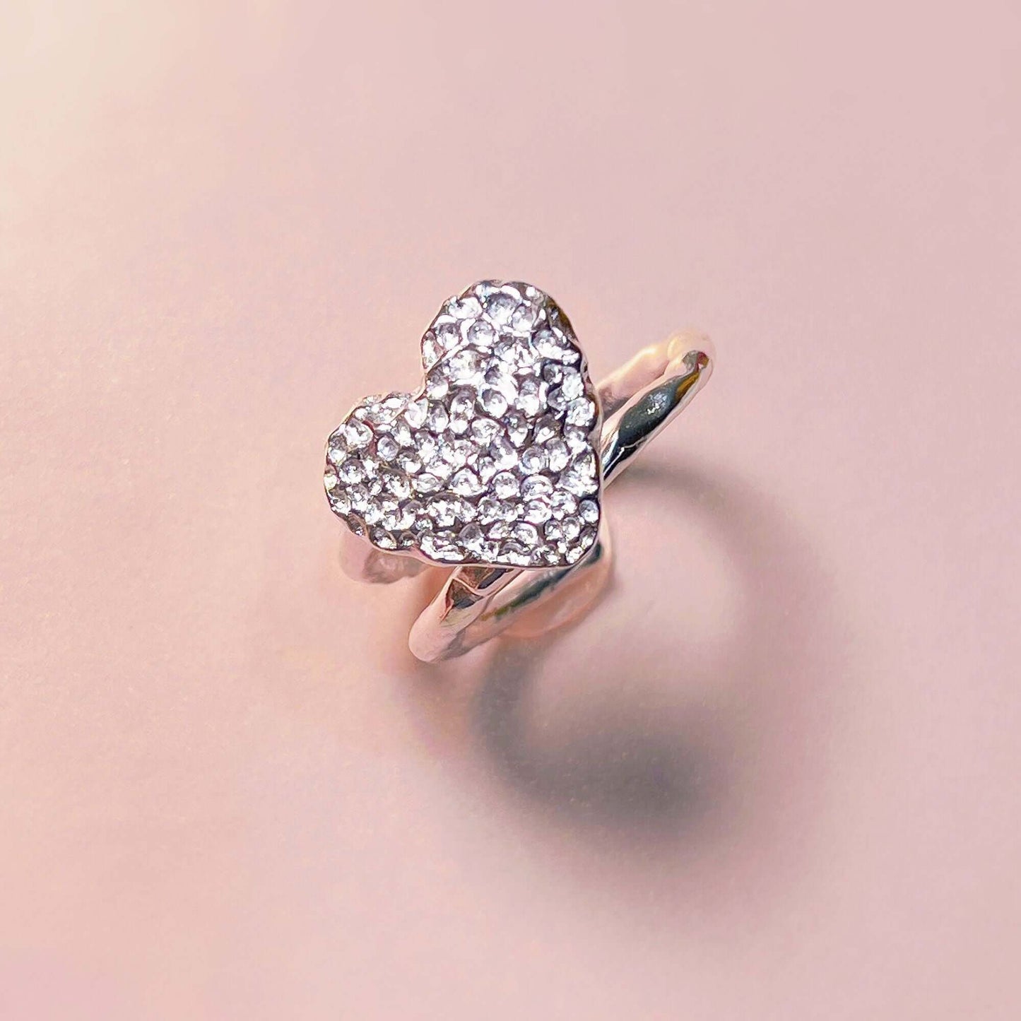 Hammered Heart Open Ring in Silver