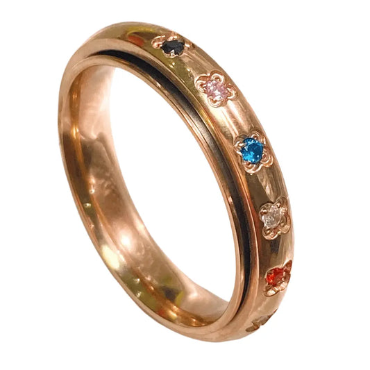 Rainbow Spinner Ring, Gemstone Spinner Ring, Rose Gold Fidget Ring,  Rose Gold Anxiety Ring, Gemstone Ring Rose Gold, Gift for Her EffortlesslyUs